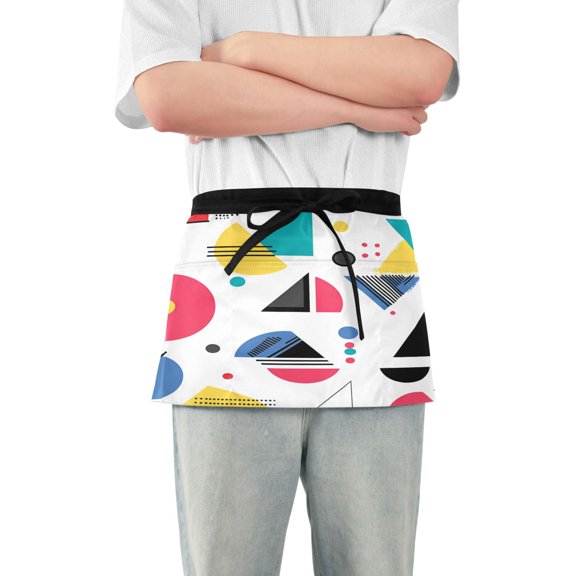 Yayeee Waist Apron with Pockets for Cooking Waterproof Half Server Aprons, Black Retro Pattern