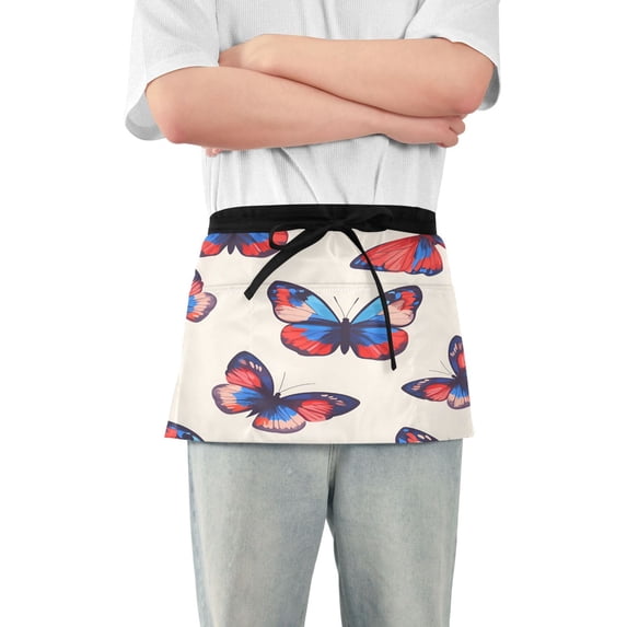 Yayeee Waist Apron with Pockets for Cooking Waterproof Half Server Aprons, Blue Butterflies