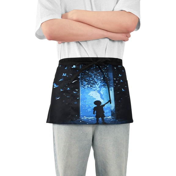 Yayeee Waist Apron with Pockets for Cooking Waterproof Half Server Aprons, Blue Butterfly