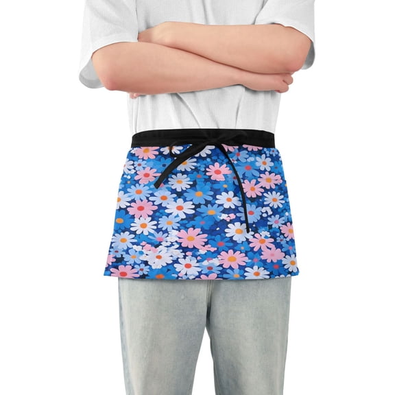 Yayeee Waist Apron with Pockets for Cooking Waterproof Half Server Aprons, Blue Daisy