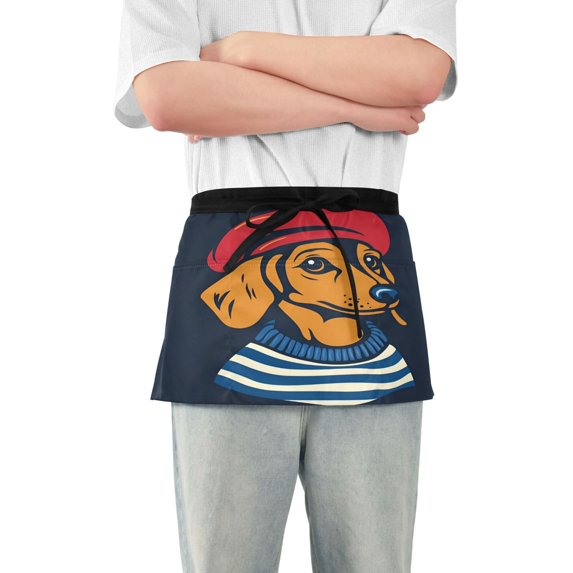 Yayeee Waist Apron with Pockets for Cooking Waterproof Half Server Aprons, Blue Dog Artist