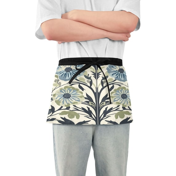 Yayeee Waist Apron with Pockets for Cooking Waterproof Half Server Aprons, Blue Floral Pattern