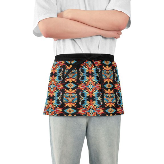 Yayeee Waist Apron with Pockets for Cooking Waterproof Half Server Aprons, Blue Geometric