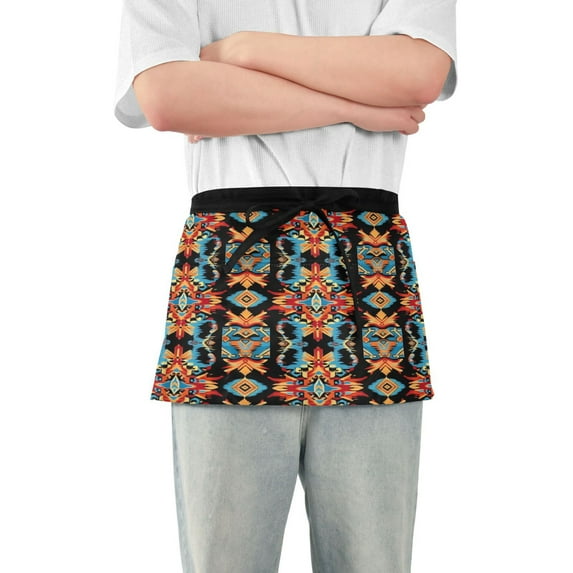 Yayeee Waist Apron with Pockets for Cooking Waterproof Half Server Aprons, Blue Geometric