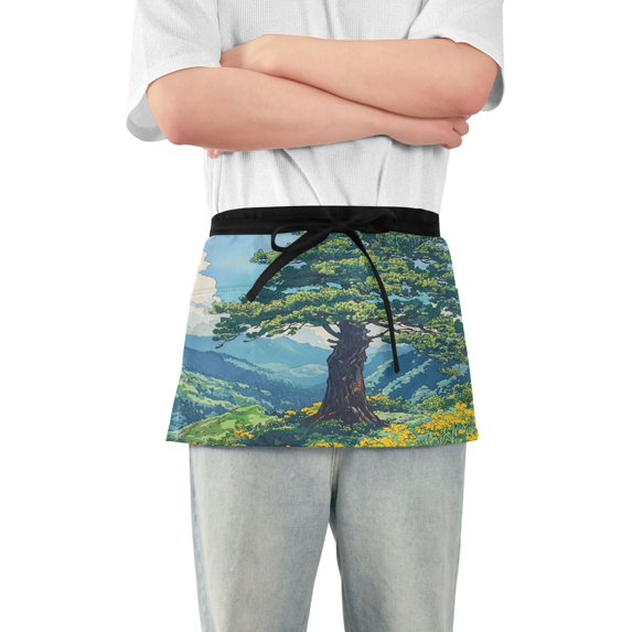 Yayeee Waist Apron with Pockets for Cooking Waterproof Half Server Aprons, Blue Mountain