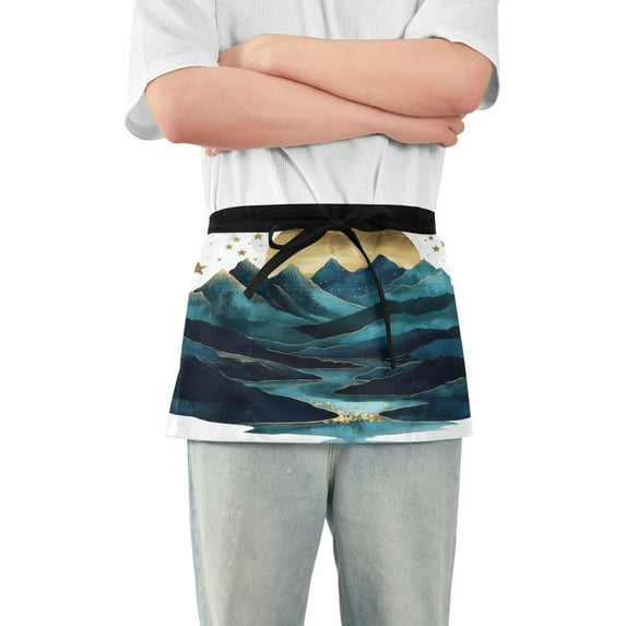 Yayeee Waist Apron with Pockets for Cooking Waterproof Half Server Aprons, Blue Mountains