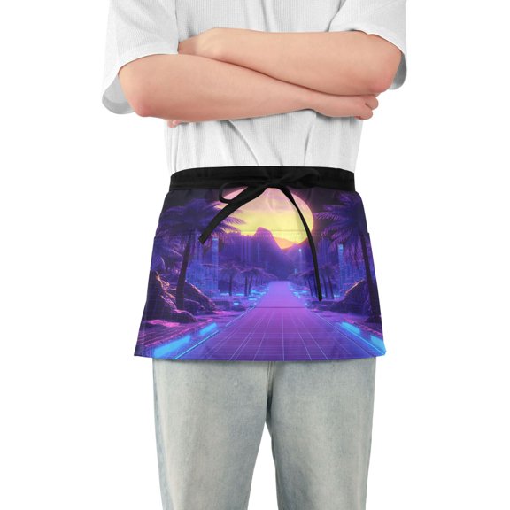 Yayeee Waist Apron with Pockets for Cooking Waterproof Half Server Aprons, Blue Road