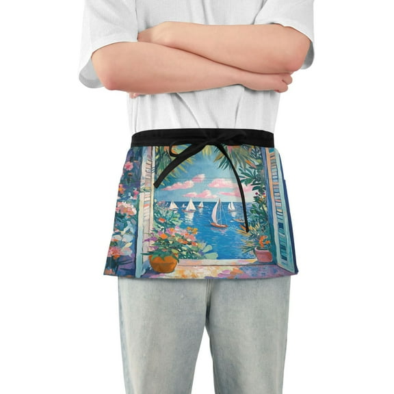 Yayeee Waist Apron with Pockets for Cooking Waterproof Half Server Aprons, Blue Sea