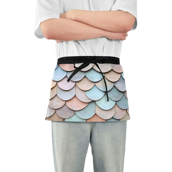 Yayeee Waist Apron with Pockets for Cooking Waterproof Half Server Aprons, Blue Shimmering Pattern