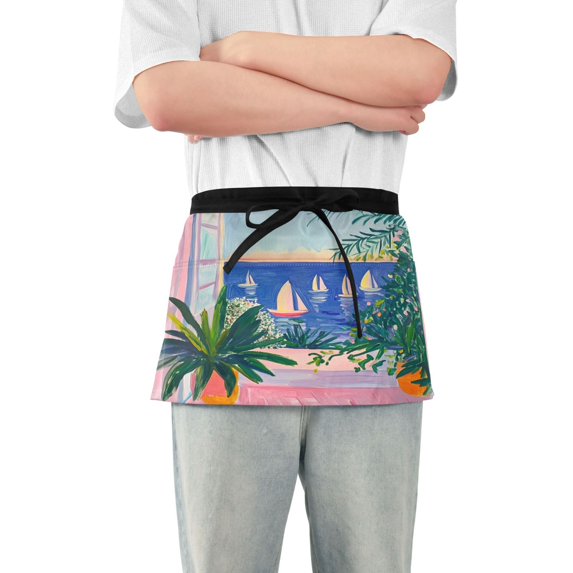 Yayeee Waist Apron with Pockets for Cooking Waterproof Half Server Aprons, Boat Seaside