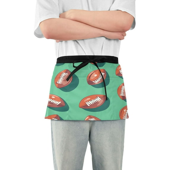 Yayeee Waist Apron with Pockets for Cooking Waterproof Half Server Aprons, Brown American Footballs