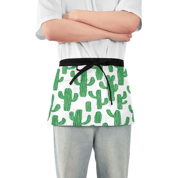 Yayeee Waist Apron with Pockets for Cooking Waterproof Half Server Aprons, Cactus Pattern