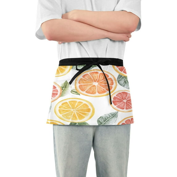 Yayeee Waist Apron with Pockets for Cooking Waterproof Half Server Aprons, Candy Grapefruit Slices