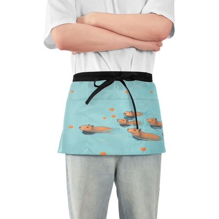 Yayeee Waist Apron with Pockets for Cooking Waterproof Half Server Aprons, Capybara Splash