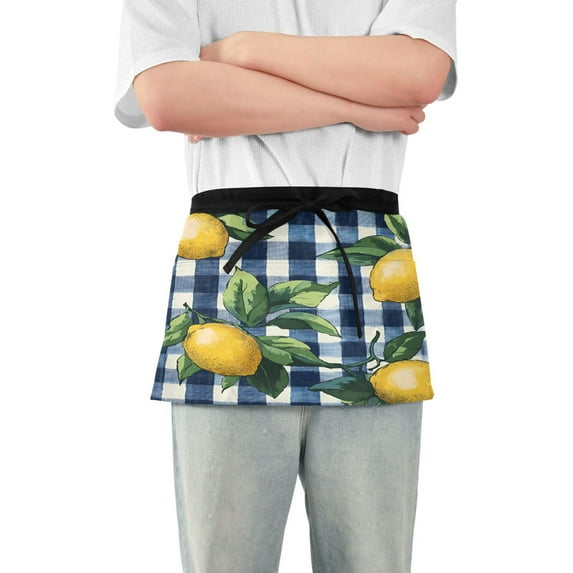 Yayeee Waist Apron with Pockets for Cooking Waterproof Half Server Aprons, Cartoon Beige Lemon
