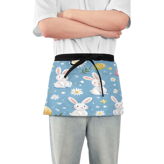 Yayeee Waist Apron with Pockets for Cooking Waterproof Half Server Aprons, Cartoon Easter Bunnies