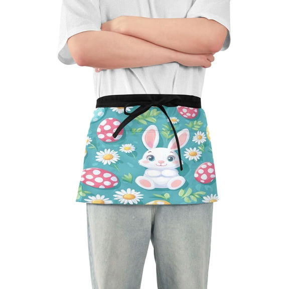 Yayeee Waist Apron with Pockets for Cooking Waterproof Half Server Aprons, Cartoon Easter Bunny