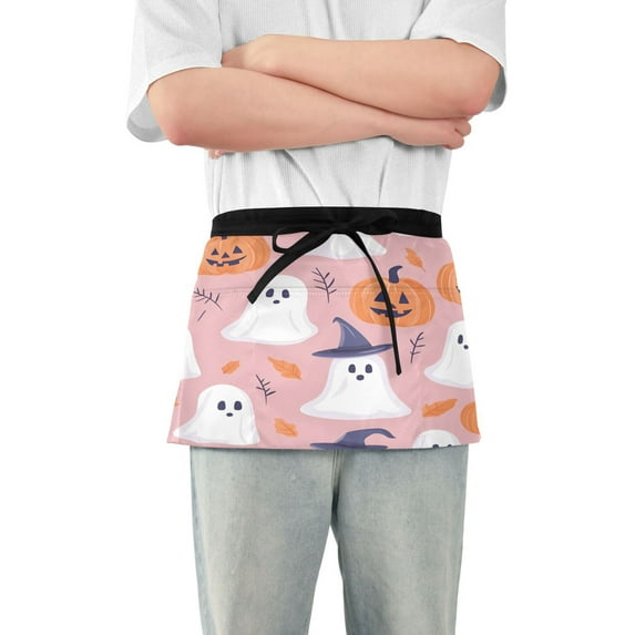 Yayeee Waist Apron with Pockets for Cooking Waterproof Half Server Aprons, Cartoon Halloween Ghosts