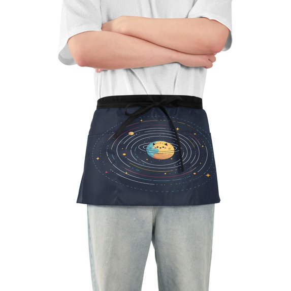 Yayeee Waist Apron with Pockets for Cooking Waterproof Half Server Aprons, Cat Planet