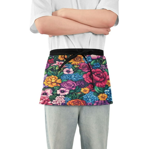 Yayeee Waist Apron with Pockets for Cooking Waterproof Half Server Aprons, Charming Floral Pattern