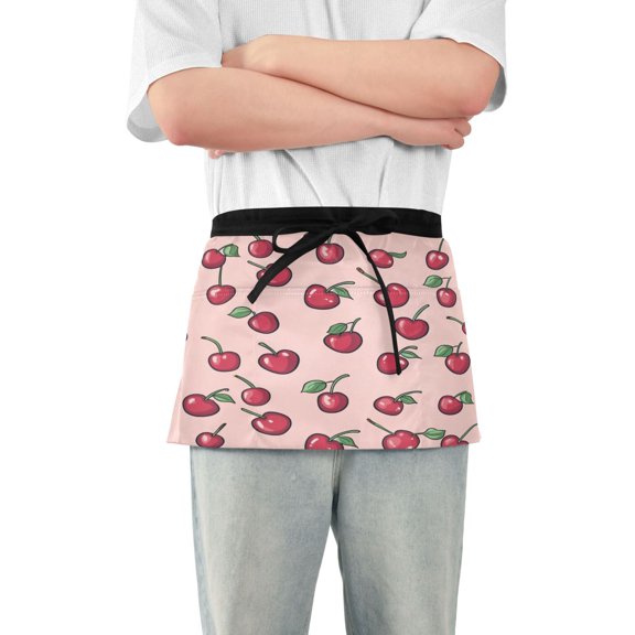 Yayeee Waist Apron with Pockets for Cooking Waterproof Half Server Aprons, Cherries Pattern