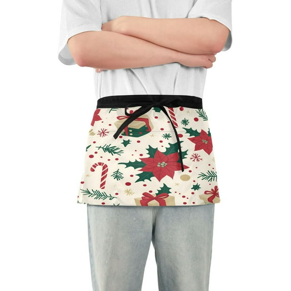 Yayeee Waist Apron with Pockets for Cooking Waterproof Half Server Aprons, Christmas Floral