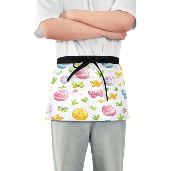 Yayeee Waist Apron with Pockets for Cooking Waterproof Half Server Aprons, Colorful Easter Eggs