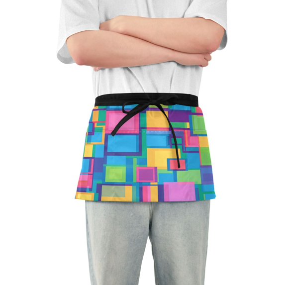 Yayeee Waist Apron with Pockets for Cooking Waterproof Half Server Aprons, Colorful Geometric Pattern