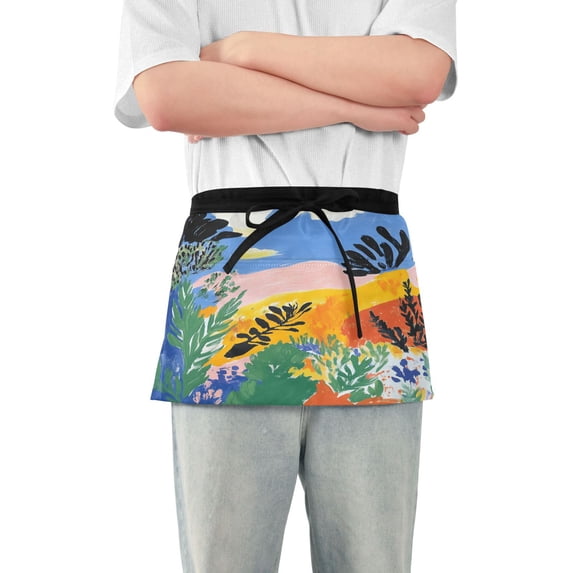 Yayeee Waist Apron with Pockets for Cooking Waterproof Half Server Aprons, Colorful Landscape