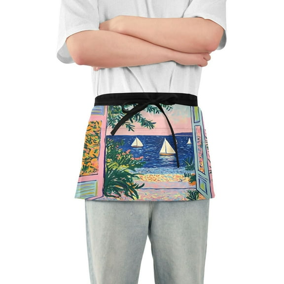 Yayeee Waist Apron with Pockets for Cooking Waterproof Half Server Aprons, Colorful Seaside