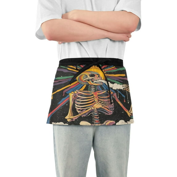 Yayeee Waist Apron with Pockets for Cooking Waterproof Half Server Aprons, Colorful Skeleton Sun