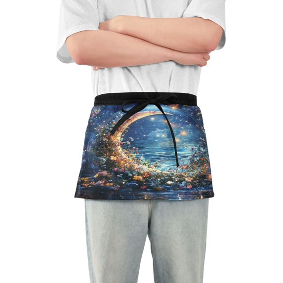 Yayeee Waist Apron with Pockets for Cooking Waterproof Half Server Aprons, Crystal Moon