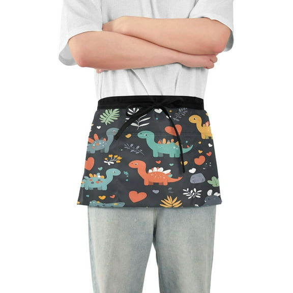 Yayeee Waist Apron with Pockets for Cooking Waterproof Half Server Aprons, Cute Dinosaur