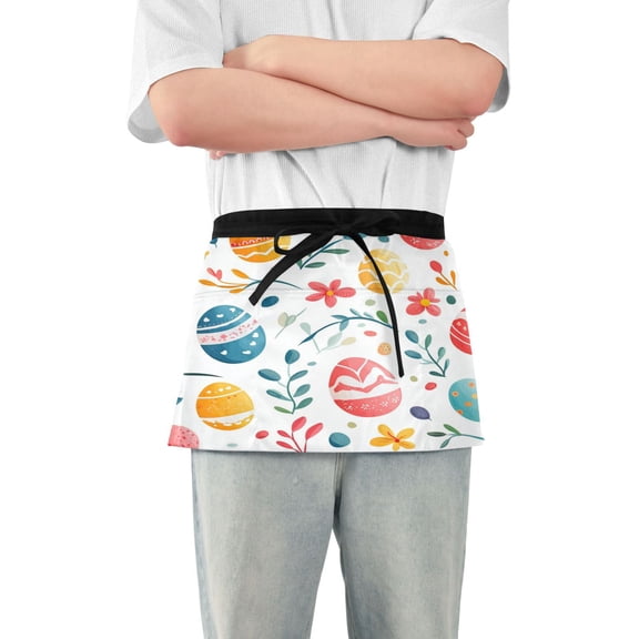 Yayeee Waist Apron with Pockets for Cooking Waterproof Half Server Aprons, Cute Easter Eggs