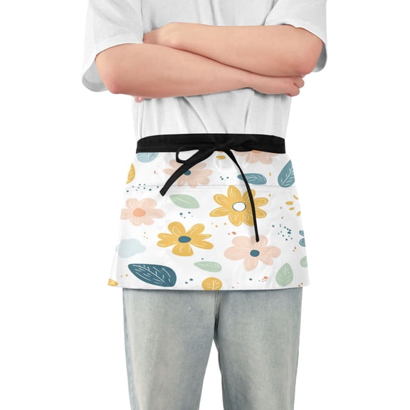 Yayeee Waist Apron with Pockets for Cooking Waterproof Half Server Aprons, Cute Floral