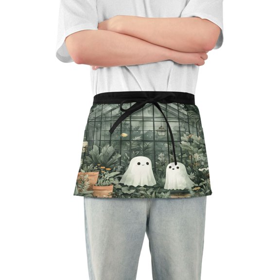 Yayeee Waist Apron with Pockets for Cooking Waterproof Half Server Aprons, Cute Ghosts Playing