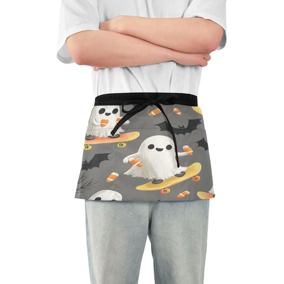 Yayeee Waist Apron with Pockets for Cooking Waterproof Half Server Aprons, Cute Ghosts