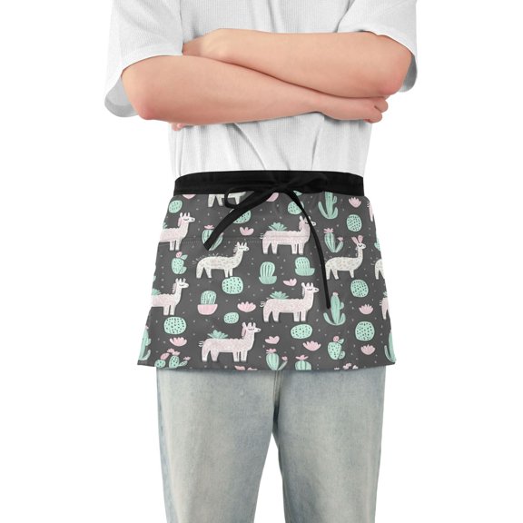 Yayeee Waist Apron with Pockets for Cooking Waterproof Half Server Aprons, Cute Llamas Pattern