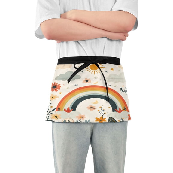 Yayeee Waist Apron with Pockets for Cooking Waterproof Half Server Aprons, Cute Rainbow