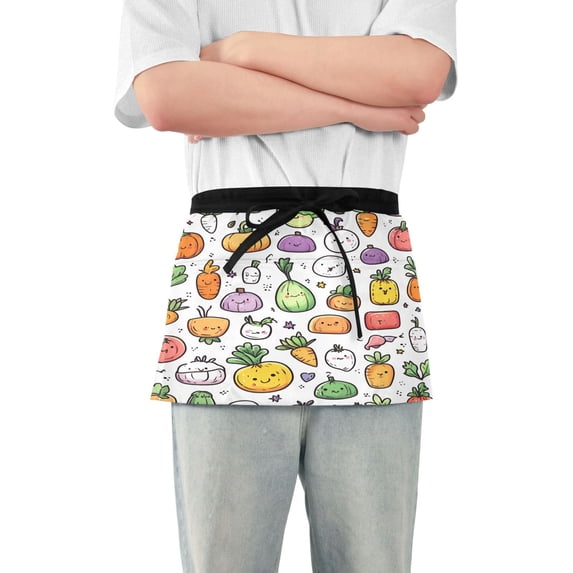 Yayeee Waist Apron with Pockets for Cooking Waterproof Half Server Aprons, Cute Vegetables