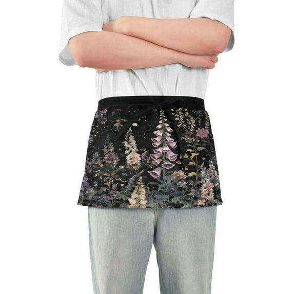 Yayeee Waist Apron with Pockets for Cooking Waterproof Half Server Aprons, Dark Flowers Pattern