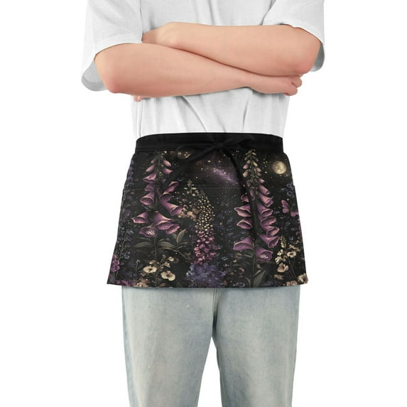 Yayeee Waist Apron with Pockets for Cooking Waterproof Half Server Aprons, Dark Gothic Floral