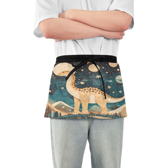 Yayeee Waist Apron with Pockets for Cooking Waterproof Half Server Aprons, Dinosaur at Night