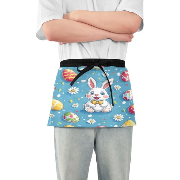 Yayeee Waist Apron with Pockets for Cooking Waterproof Half Server Aprons, Easter Bunny Pattern