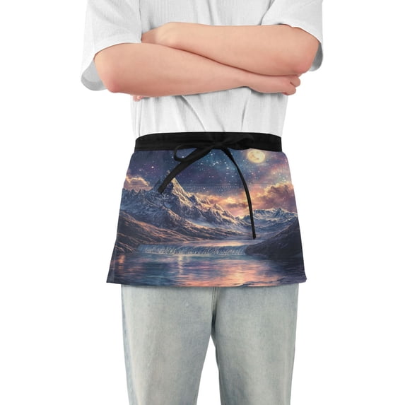 Yayeee Waist Apron with Pockets for Cooking Waterproof Half Server Aprons, Ethereal Mountain