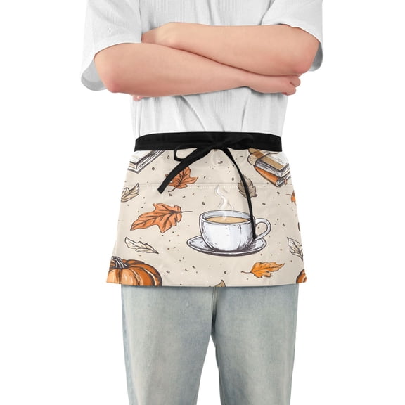 Yayeee Waist Apron with Pockets for Cooking Waterproof Half Server Aprons, Fall Coffee