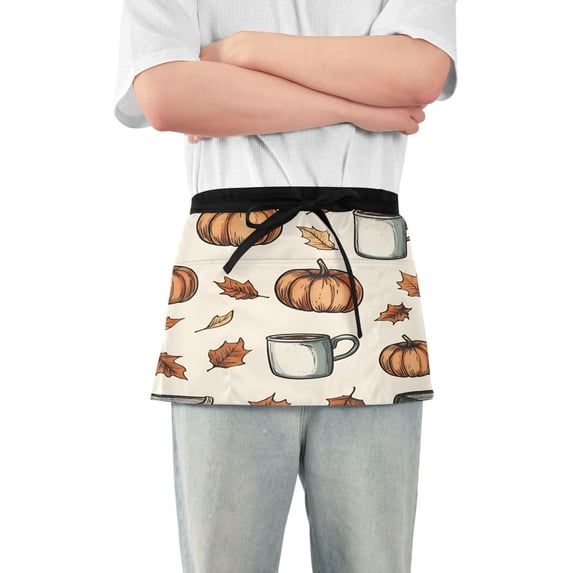 Yayeee Waist Apron with Pockets for Cooking Waterproof Half Server Aprons, Fall Leaves