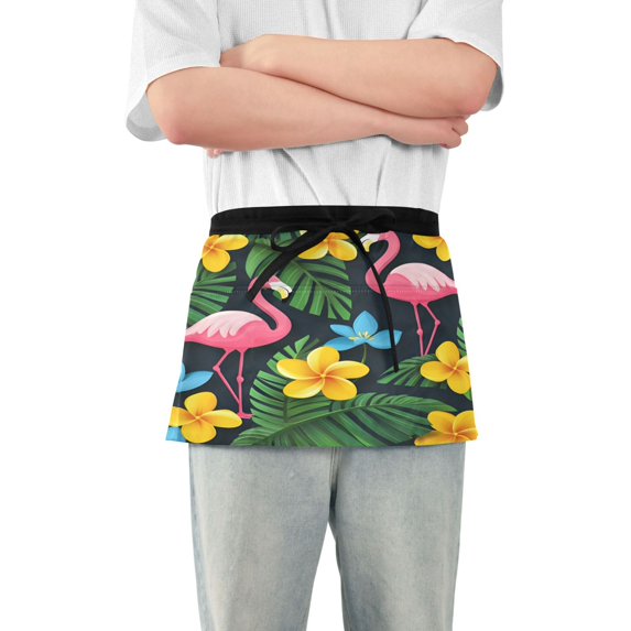 Yayeee Waist Apron with Pockets for Cooking Waterproof Half Server Aprons, Flamingo Floral Pattern