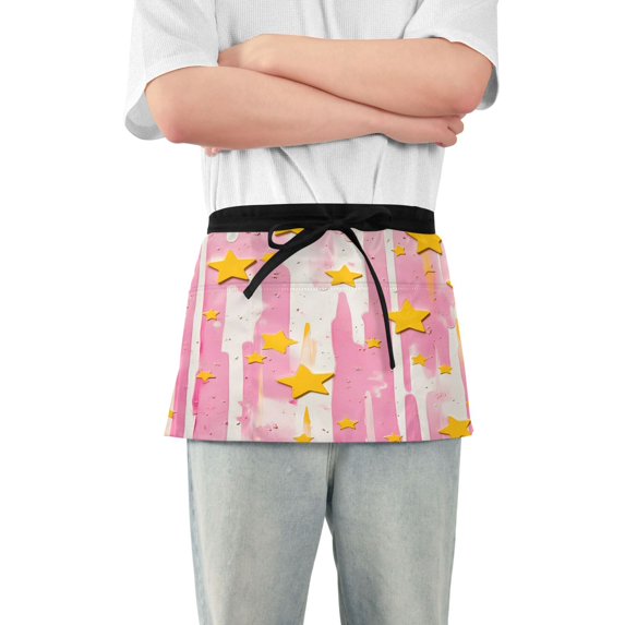 Yayeee Waist Apron with Pockets for Cooking Waterproof Half Server Aprons, Flat Yellow Stars