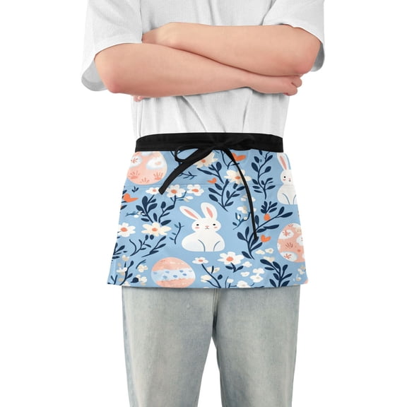 Yayeee Waist Apron with Pockets for Cooking Waterproof Half Server Aprons, Floral Easter Rabbits